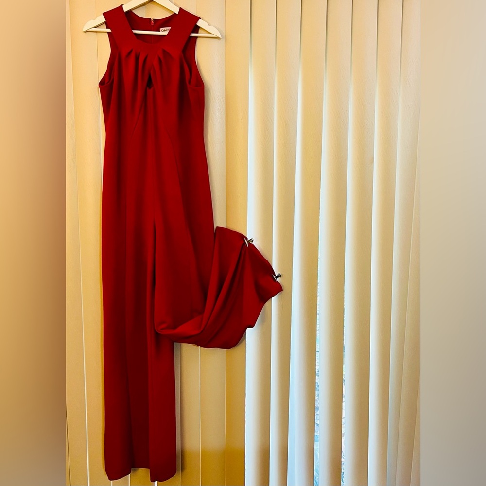 Calvin Klein Red Sleeveless Wide-Leg Jumpsuit – Size 6